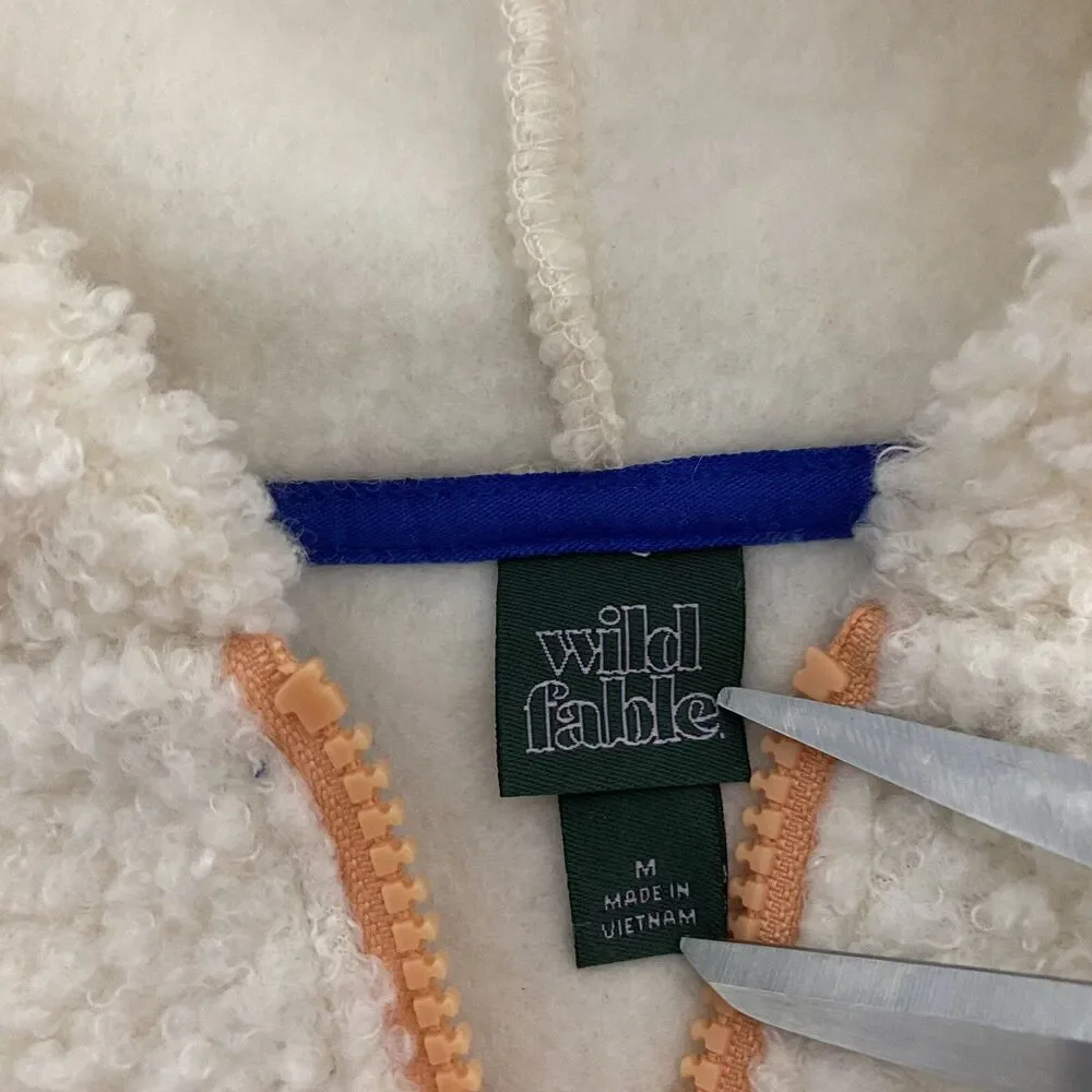Wild Fable Sherpa Jacket Womens Medium Hooded Cream Pocket Zip Cozy Pullover - Picture 5 of 16